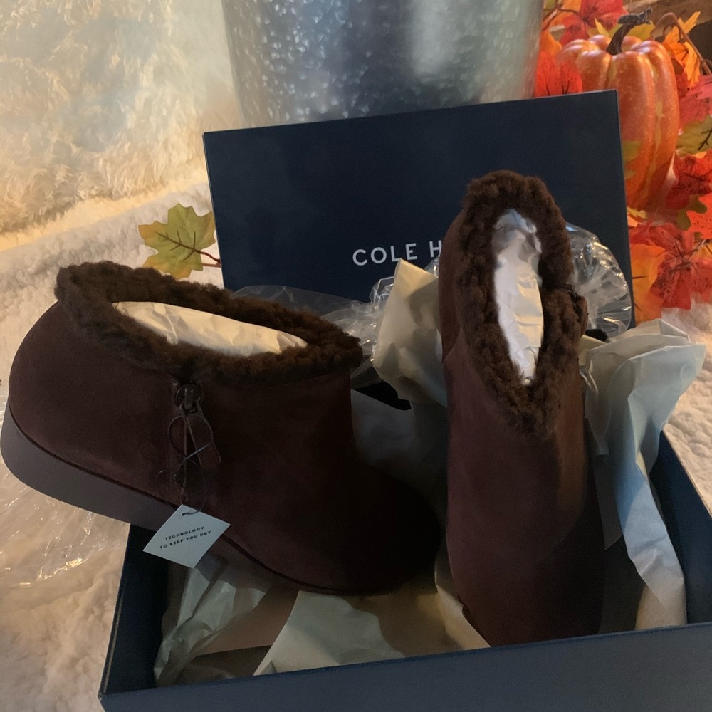 NWT Cole Haan Callie Rain Boot Chestnut Suede